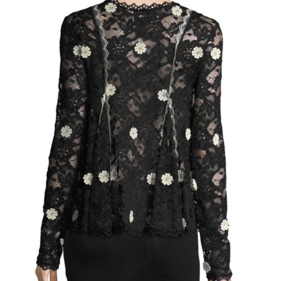 Alexis CYNDI v-neck semi sheer lace long sleeve chrochet top black NEW L - Picture 3 of 7